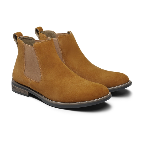 Men's Plain-Toe Suede Chelsea Boots - CAMEL - 5